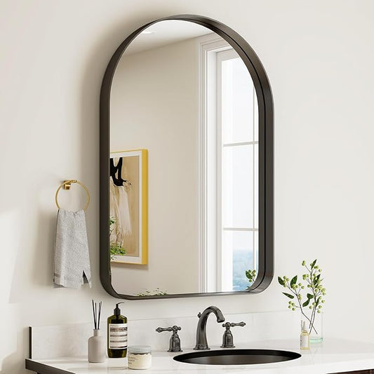 GLSLAND 20”x30“ Black Arched Bathroom Mirror - Aluminum Alloy Framed Mirrors for Wall- Matted Wall Mirrors for Bedroom, Entryway Mirrors for Wall