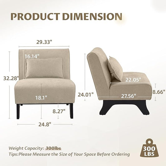 Armless Set of 2 Accent Chair,Modern Comfy Upholstered Living Room Chairs with Wooden Legs& Pillows,Lounge Sofa Side Chair for Bedroom Farmhouse Reading (Brown, 2 PCS)