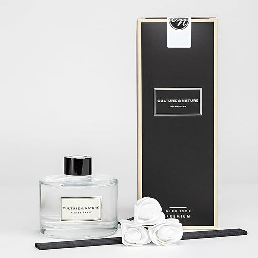 CULTURE & NATURE Reed Diffuser Set 6.7oz (200ml) Flower Market Scented Diffuser with Sticks Home Fragrance Reed Diffuser for Bathroom Shelf Decor