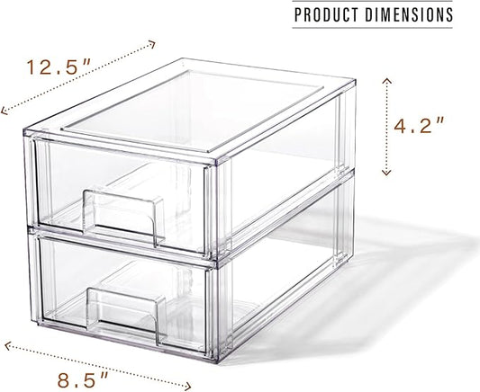 BINO | Stackable Storage Drawers, Small - 2 Pack, Clear | THE CRATE COLLECTION | Storage Bins With Drawers | Bathroom Organizers | Under Sink Organizer | Vanity Cabinet Home Organization