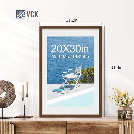 VCK 20x30 Poster Frame 5 Pack - Brown, High-End Wood Picture Frames with Polished Plexiglass, Display 16x24 Photo with Mat or 20x30 without Mat, Art Gallery-Quality, Wall Hanging, Brown
