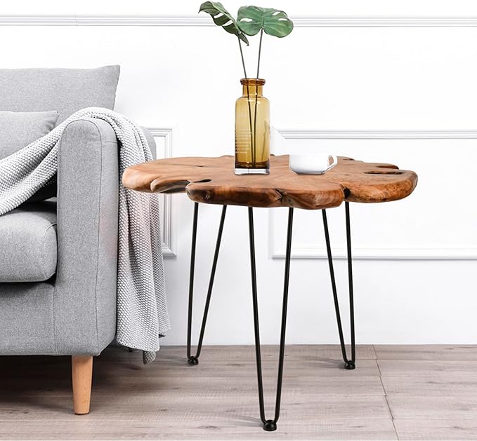 23.6 Inch Live Edge Side Table, Wood Freeform Small End Table with Waterproof, Rustic Accent Table Unique for Living Room, Bedroom, Home