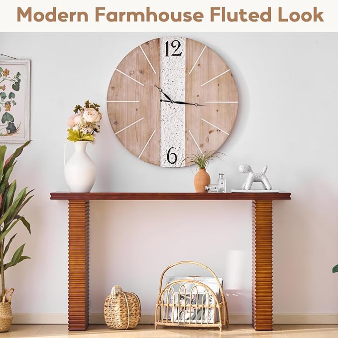 Wnutress Wood Console Table, 55.3" Long Sofa Table, Farmhouse Fluted Entryway Table for Living Room, Hallway, Entrance Foyer, Easy Assembly,Reddish Brown