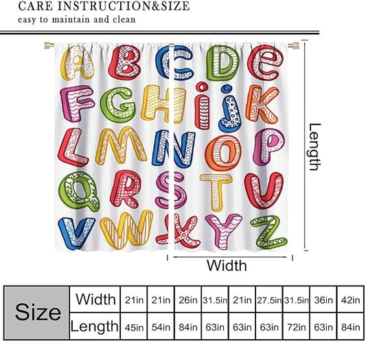 BAEKJIN Kids Educational Alphabet Curtains, Hand Drawn Colorful ABC Letters Pattern Print Decor Window Drapes for Bedroom Living Room 42x45 Inch