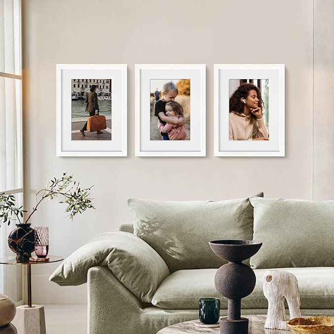 VCK 12x16 Picture Frame 2 Pack - White, High-End Wood Poster Frames with Tempered Glass, Display 8.5x11 Photo with Mat or 12x16 without Mat, Art Gallery-Quality, Wall Hanging, White