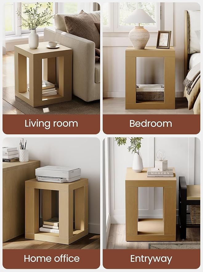 Wood End Table, 2-Tier Bedside Table with Storage Shelves, 24 Inch Modern Side Table for Living Room, Wooden Nightstand for Bedroom or Small Spaces, Easy to Assemble, Natural