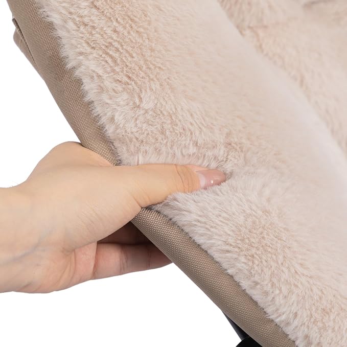 HollyHOME X-Large Saucer Chair with Foldable Ottoman, Comfy Oversized Folding Chair and Folding Footrest Stool Set, Faux-Fur Reading Chair and Footstool for Living Room, Light Khaki Chair&Stool