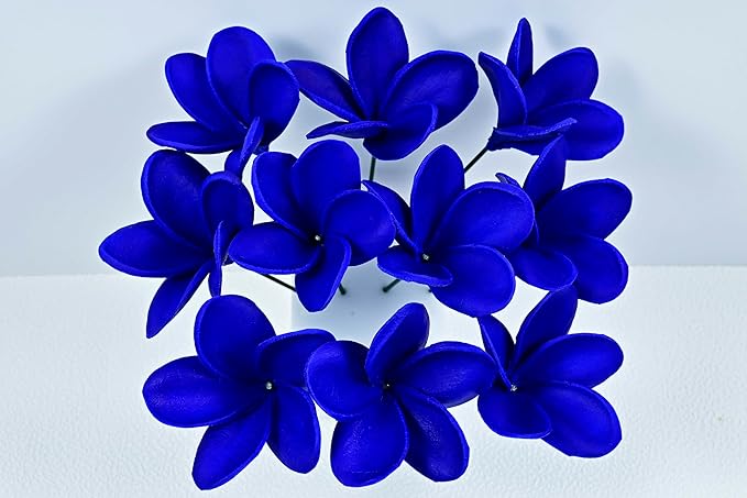 Birthday Gifts for Women Men 10pcs Royal Blue Flowers PU Real Touch Flowers Hawaiian Plumeria Frangipani Artificial Flowers for DIY Birthday Gifts Wedding Gifts Home Decor Table Centerpiece