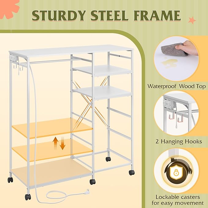 WLIVE White Dresser with Hanging Rack for Bedroom, 3 Drawer Dresser with LED Lights & Charging Station, Fabric Dressers & Chest of Drawers, Storage Organizer with Open Shelves for Living Room