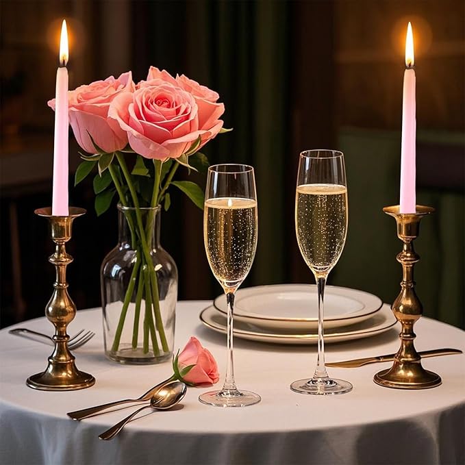 12-Inch Assorted Pink Taper Candles, 6-Pack Smokeless Dripless Long Candlesticks, Unscented Tapered Dinner Candles for Home, Wedding, Party, and Romantic Decor