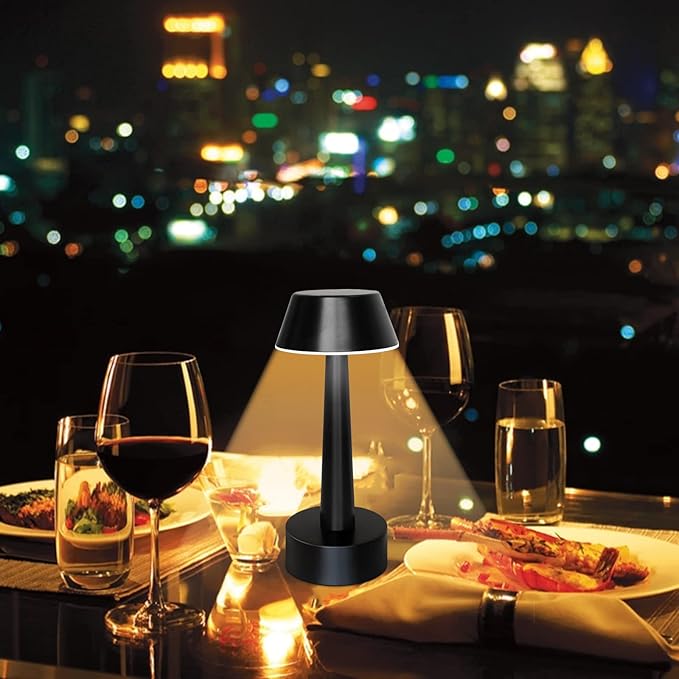 UMEXUS 2 Pack Rechargeable Small Cordless Table Lamp, LED Battery Operated Touch 3 Color Dimming Bedside Nightstand Desk Lamps Metal Portable Night Lights for Bedroom Bar Restaurant Outdoor Black