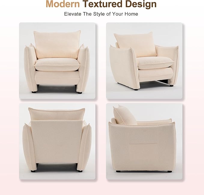 Oversized Accent Chair, Modern Single Sofa Cloud Chairs with Removable Pillow, Deep Seat Comfy Armchair for Living Room Bedroom Reading Nook - Upholstered Lounge Chair (Beige)