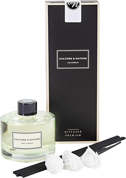 CULTURE & NATURE Reed Diffuser Set 6.7oz (200ml) April Flower Scented Diffuser with Sticks Home Fragrance Reed Diffuser for Bathroom Shelf Decor