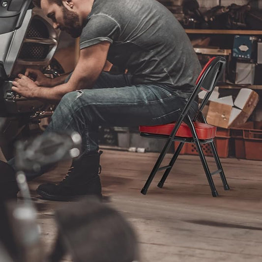 Mini Padded Folding Chairs, Garage Stool, Portable Camping Chair with Cushion, Lightweight Lawn Chair, for Outdoor Sports Events, Patio, Fishing, Hiking, Hunting, Picnic, Beach, Red