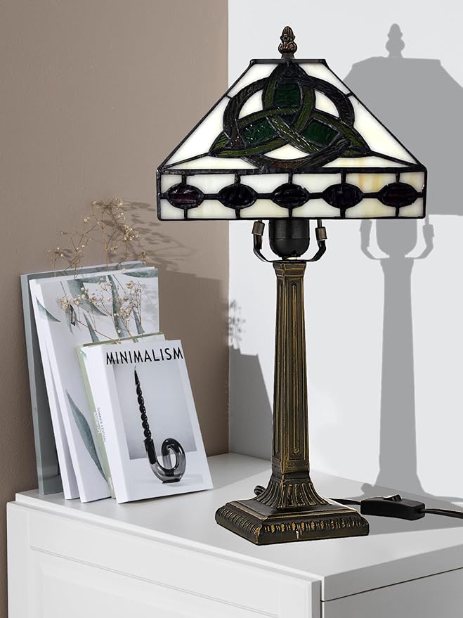 KY&BOSAM Irish Tiffany Table Lamps Round Celtic 17500 Lumens Tiffany Style Lamp Light Stained Glass Desk Lamp Shade E26 Bulb Holder Metal Base Memory Bedroom Living Room Office St Patrick's Day Decor