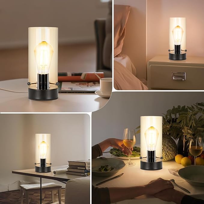 Touch Table Lamp for Bedroom, Modern Glass Lamp Bedside Table Lamps for Night Stands with 2700K 6W Glass Bulb,Small Night Light Lamps for Living Room Kids Office Desk Decor Black