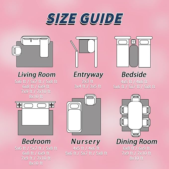 Snowflake Rug 5x7-5x8 Rug, Pink Christmas Living Room Rugs, Snowflake Bedroom Rugs, White Snowflakes Carpet, Festive Home Decor & Gifts