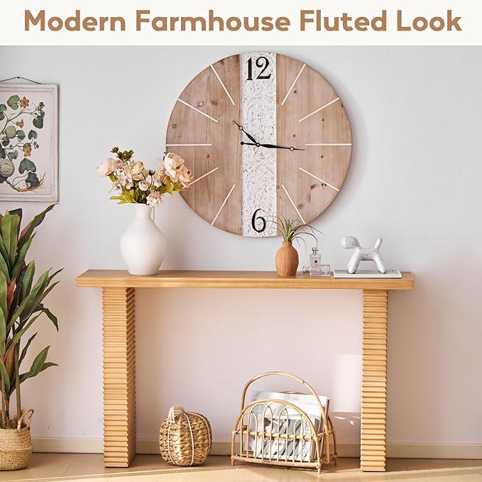 Wnutress Wood Console Table, 55.3" Long Sofa Table, Farmhouse Fluted Entryway Table for Living Room, Hallway, Entrance Foyer, Easy Assembly, Natural