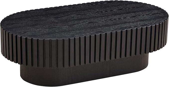 43.7'' Round Coffee Table for Living Room, Oval Coffee Table Modern Handcraft Drum Coffee Table Center Table Wood Small Coffee Table Side Table End Table with Sturdy Pedestal for Apartment,Black