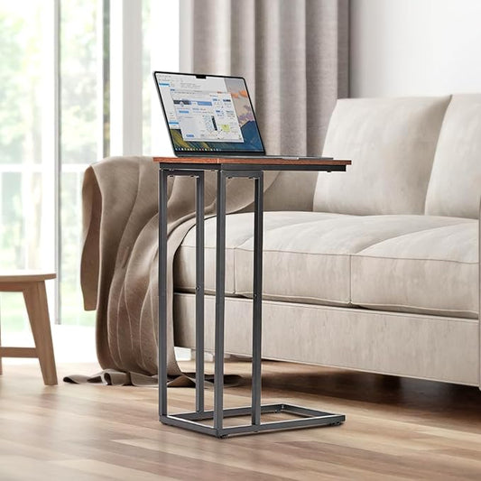 C-Shaped End Table, TV Tray Set of 2, Couch Side Laptop Table, for Living Room, Bedroom, Small Spaces, Rustic Brown and Black, 2 Pack