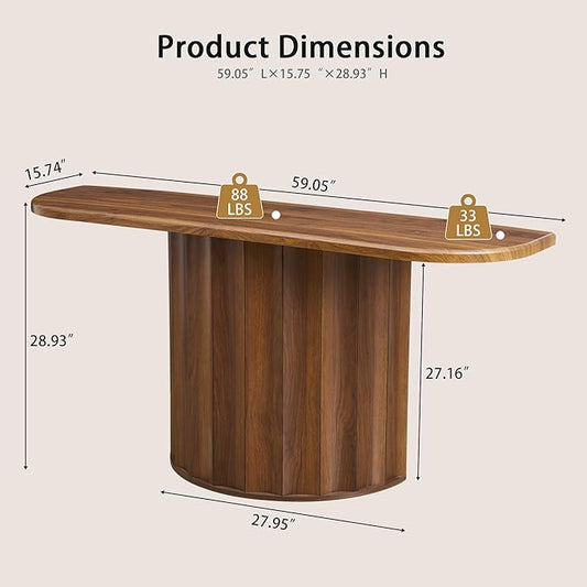 59'' Console Table for Entryway, Narrow Wooden Sofa Tables Behind Couch, Modern Fluted Entryway Table with Storage Accent Table for Hallway, Living Room, Entrance, Foyer (Walnut)