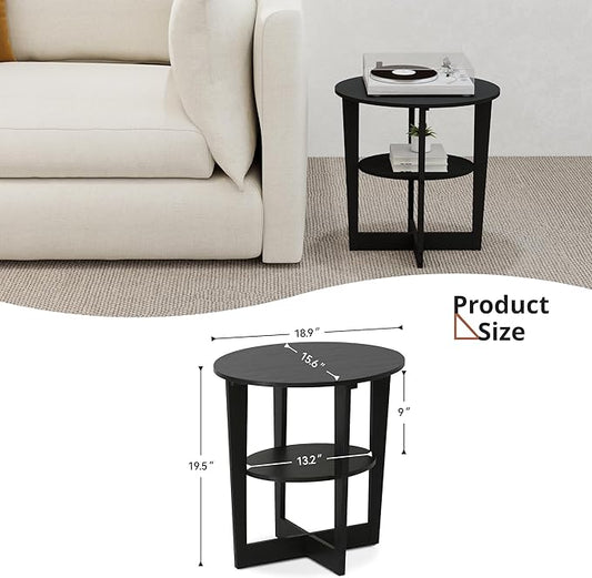 Living Room End Table, Small Side Table with 2-Tier Open Storage for Small Spaces, Apartment Home Office, Black