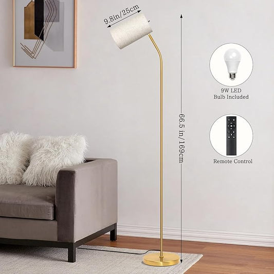 Gold Floor Lamp for Living Room with Remote,Remote Custom Color Temperature & Brightness, Stepless Dimmable Bulb Included,Tall Stand Reading Lamp for Living Room Bedroom Office(Beige/Gold)