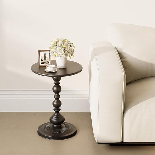 Metal Round Side Table, Small Drink Table for Small Spaces, Matte Modern Accent End Tables Coffee Tables, Pedestal Tables for Living Room, Bedroom, Corners, and Office, 21'' Height (Black)