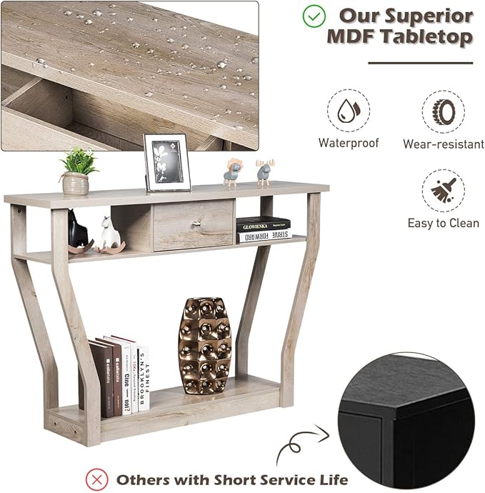 Safeplus 47" Accent Console Tables with Drawer and Shelf for Living Room Hallway Entryway