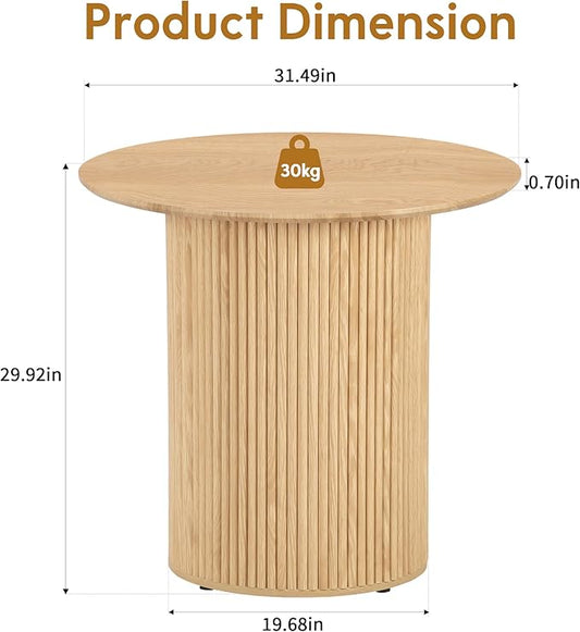 AVZEAR 31.5" Round Dining Table for 2 People, Small Kitchen Dinner Table with Fluted Wood Base, Farmhouse Circle Dining Tables for Home, Kitchen, Dining Room, Living Room (Nature)