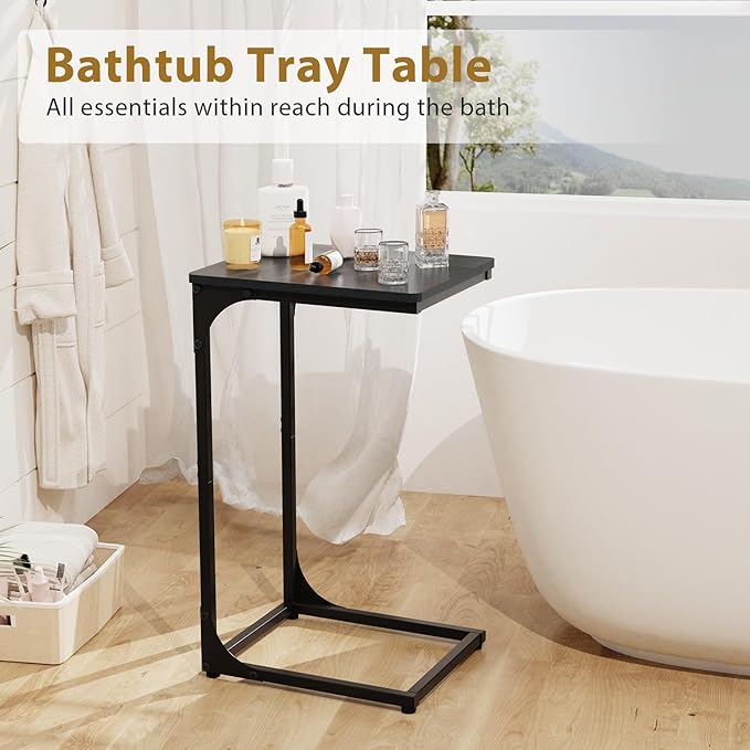 Narrow C Shaped End Tables Living Room TV Trays Set of 2, Small Thin Modern Side Table Skinny Slide Under Couch Tray Tables for Sofa Bedroom Small Space 11.8 inch Width, Black