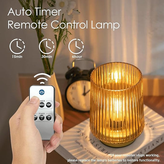 Battery Operated Lamp with Remote Control, Cordless Table Lamps for Home Decor, Portable Dimmable Brightness Small Lamp with Timer for Room Decorative Corner Bedroom (Golden Amber)