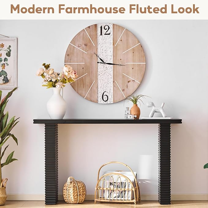 Wnutress Wood Console Table, 55.3" Long Sofa Table, Farmhouse Fluted Entryway Table for Living Room, Hallway, Entrance Foyer, Easy Assembly, Black