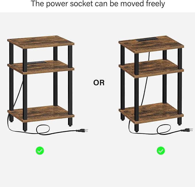 TUTOTAK Set of 2 End Table with Charging Station, Side Table with USB Ports and Outlets, Nightstand, 3-Tier Storage Shelf, Sofa Table for Small Space TB01BB0422