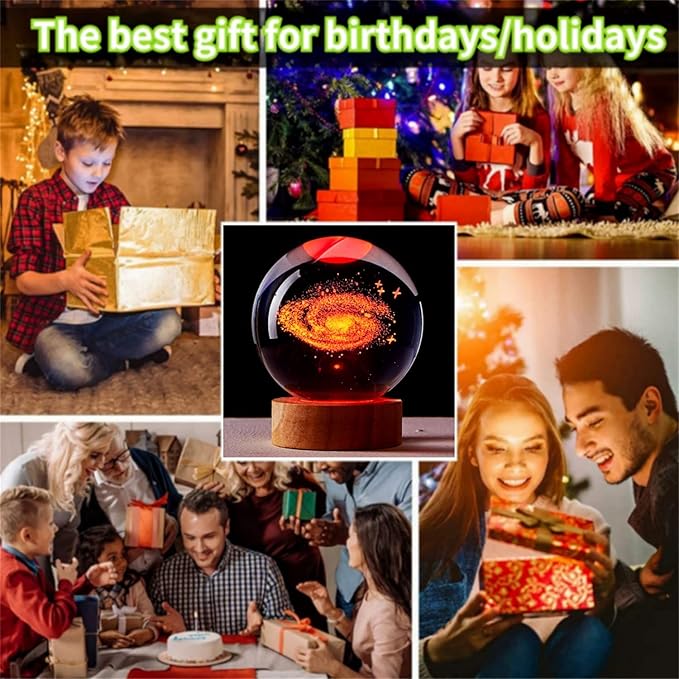 3D Celestial Balls Lamp Galaxy Crystal Ball Lamp with Remote Control, Galaxy System Model Decor Science Astronomy Gifts God Bless The World Easter Religious Space Gifts Decor