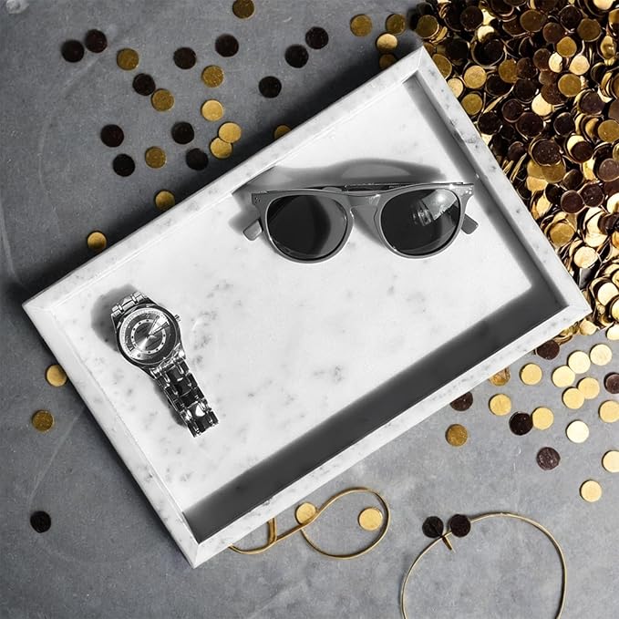 Yew & Tulip Natural Marble Vanity Tray, Nature White Marble with Spots Serving Tray for Bathroom, Kitchen, Vanity, Home Decor, Wedding etc. (12" x 8" x 1.2")