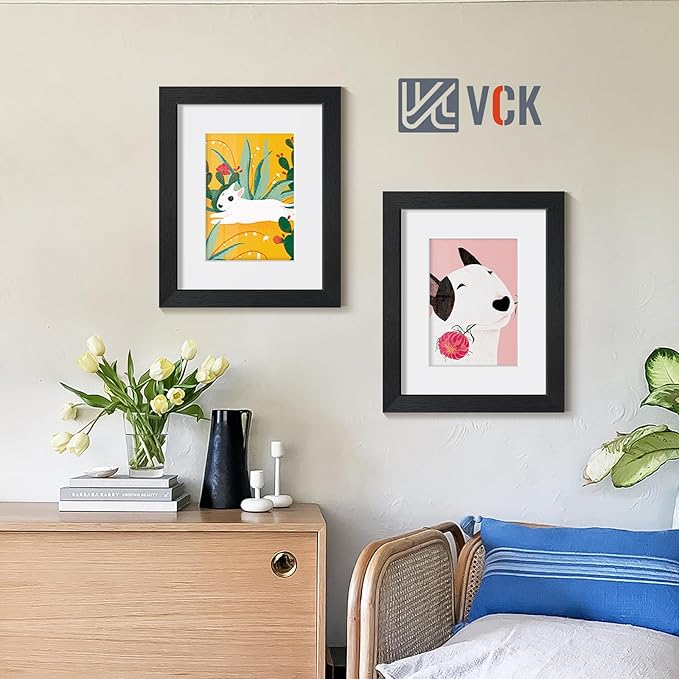 VCK Picture Frame 8×10 Set of 5 Display Pictures 5x7 with Mat or 8x10 Without Mat, High Definition Glass Multi Black Photo Frames for Baby Pictures, Weddings, Portraits Display