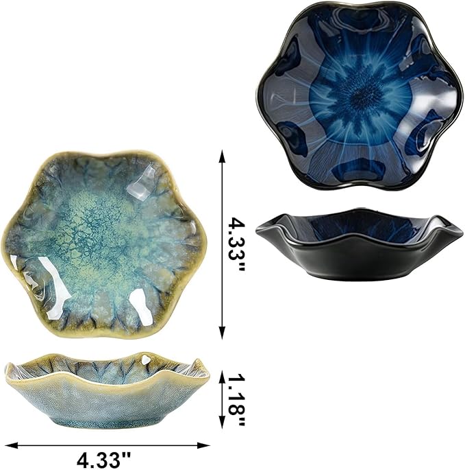 2Pcs Ceramic Jewelry Dish - Lotus Leaf Shape, for Ring Holder Necklace Small Key, Suitable for Mother Friend Sister, Gifts for Women, Cute Plate Trinket Tray, Home Decor (Crystal Green & Blue)