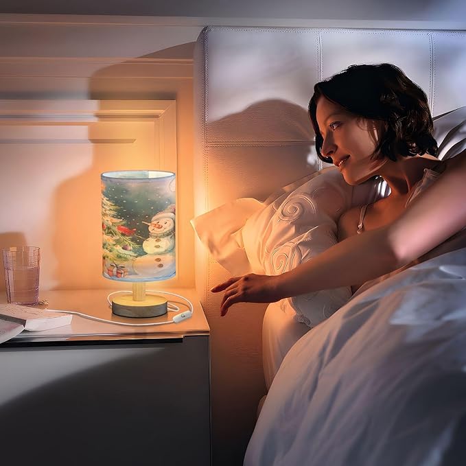 Bolaz Small Table Lamp for Bedroom Snowman Decorates Tree Table Lamp Nightstand Lamp for Livingroom Office Reading Working Table Desk