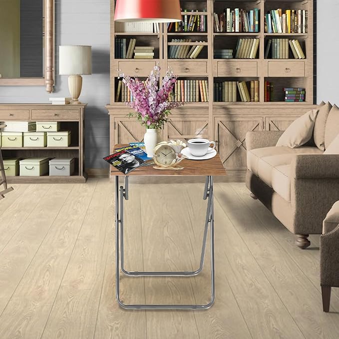 Tv Trays Folding Tv Table, Dinner Table for Eating with Sturdy Metal Frame, Small Foldable Snack Trays Table for Living Room, Couch,Sofa, Bed, No Assembly Required,15 x 18.9in(Yellow Brown,1pcs)