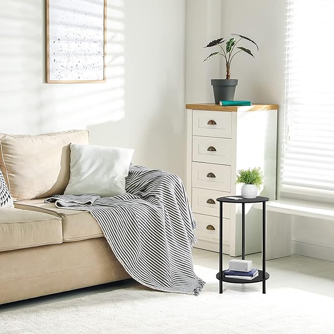 SEHERTIWY Small Round Side Table, 2 Tiers Farmhouse End Tables, Set of 2 Accent Tables for Small Spaces, Night Stands for Bedrooms Living Room, Coffee Tables with Storage Shelf, Black