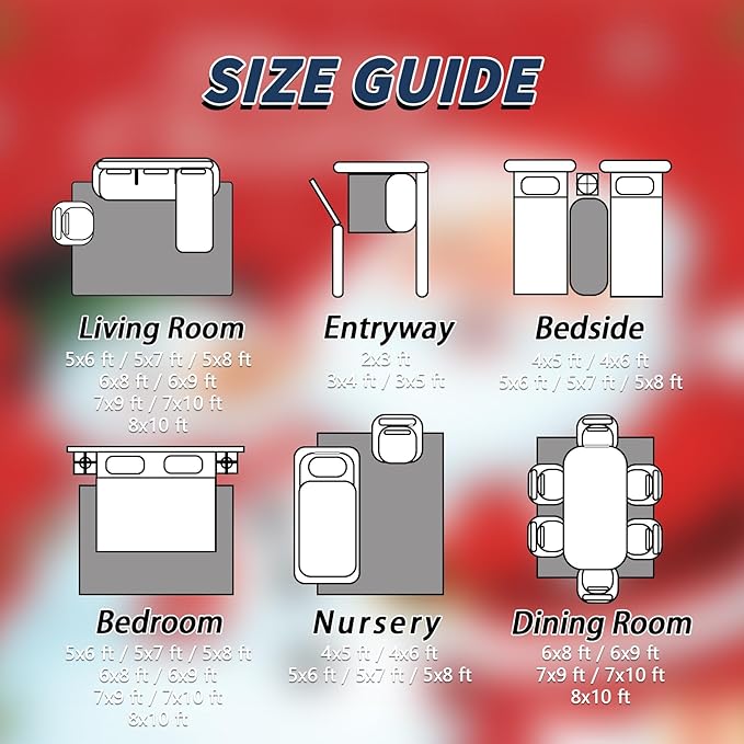 Merry Christmas Rug Red - 8x10 Rug, Santa Claus Living Room Rugs, Merry Christmas Bedroom Rugs, Snowman Carpet, Xmas Holiday Home Decor & Gifts