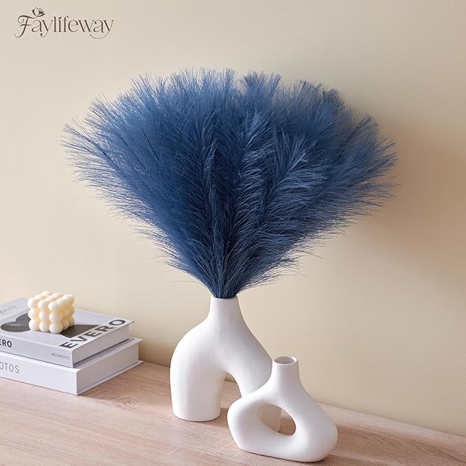 𝟱𝟬𝙥𝙘𝙨 Pampas Grass 𝟭𝟳in, Faux Pampas Grass Home Decor, Artificial Pampas Grass Fluffy Floral Flower Arrangement for Party Wedding Dinning Hall (𝗕𝗹𝘂𝗲)