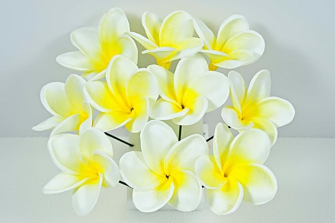 Birthday Gifts for Women 10pcs Gradient Yellow Flowers PU Real Touch Flowers Hawaiian Plumeria Frangipani Artificial Flowers for DIY Birthday Gifts Wedding Gifts Home Decor Table Centerpiece