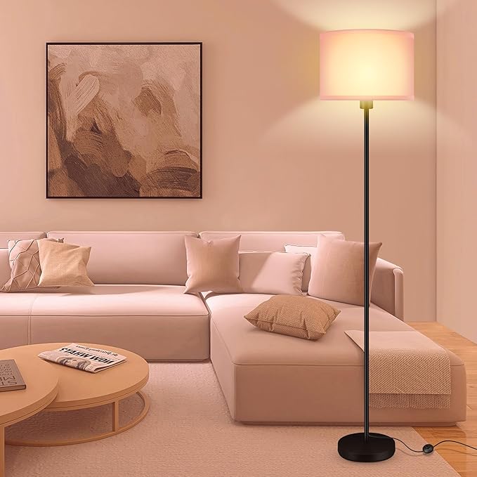 Floor Lamp Pink, Standing Lamp, 58" Tall Stand Up Light with Lampshade, Foot Pedal Switch, Modern Bright Floor Lamps for Living Room/Bedroom/Kids Room, Pink Lamp for Girls' Gift(E26 Base, NO Bulb)