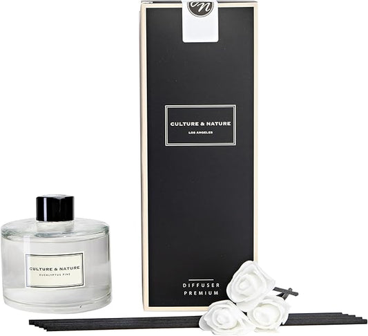 CULTURE & NATURE Reed Diffuser Set 6.7oz (200ml) Eucalyptus Pine Scented Diffuser with Sticks Home Fragrance Reed Diffuser for Bathroom Shelf Decor