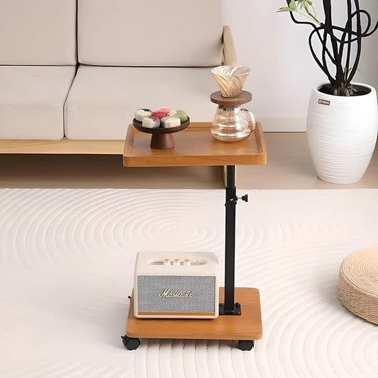 Gets Adjustable Height Sofa Tray Table for Couch,360°Swivel TV Tray for Small Spaces,C Table End Table with Wheels for Eating, Livingroom, Bedroom, Sofa-Wood,15.8" X 11.8" X 31.5"