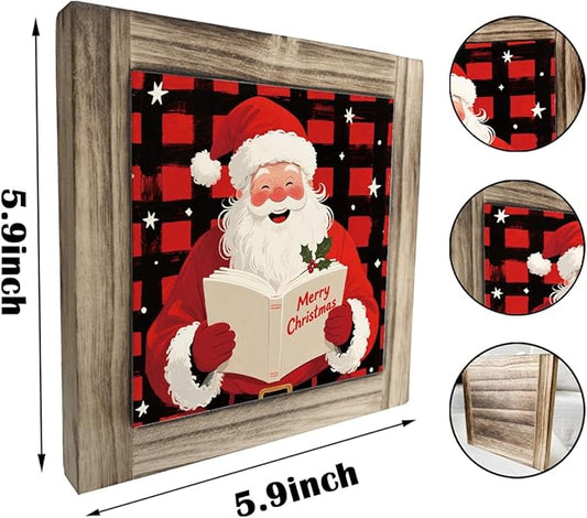 Merry Christmas Wood Sign, Santa Wooden Box Sign Decor, Wood Plaques Desk Decor, Shelf Decoration, Happy Christmas Vibe Decoration for Home Office Cafe Bar Club, Merry Xmas Gift