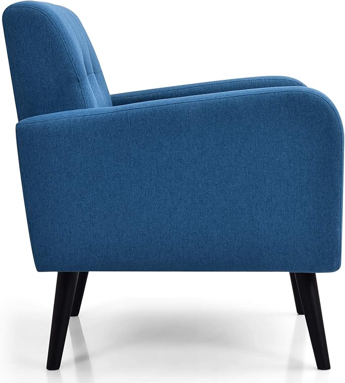 Giantex Upholstered Accent Chair, Modern Mid Century Linen Fabric Living Room Chair with Arms, Max Load 265 Lbs, Comfy Tufted Single Sofa for Reading, Bedroom, Office, Club, Blue