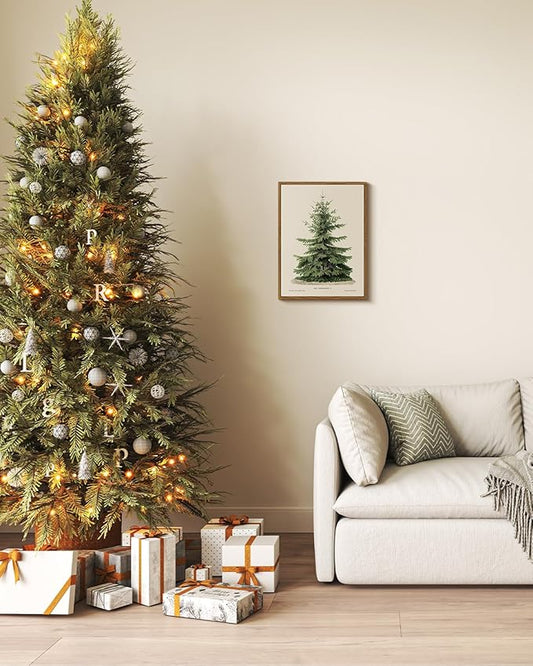 InSimSea Framed Canvas Wall Art, Vintage Christmas Decor, Living Room Pine Tree Winter Artwork, Botanical Fir Decor for Bedroom Bathroom, Cottagecore Xmas Holiday Decorations Gifts, 12x16 Inch